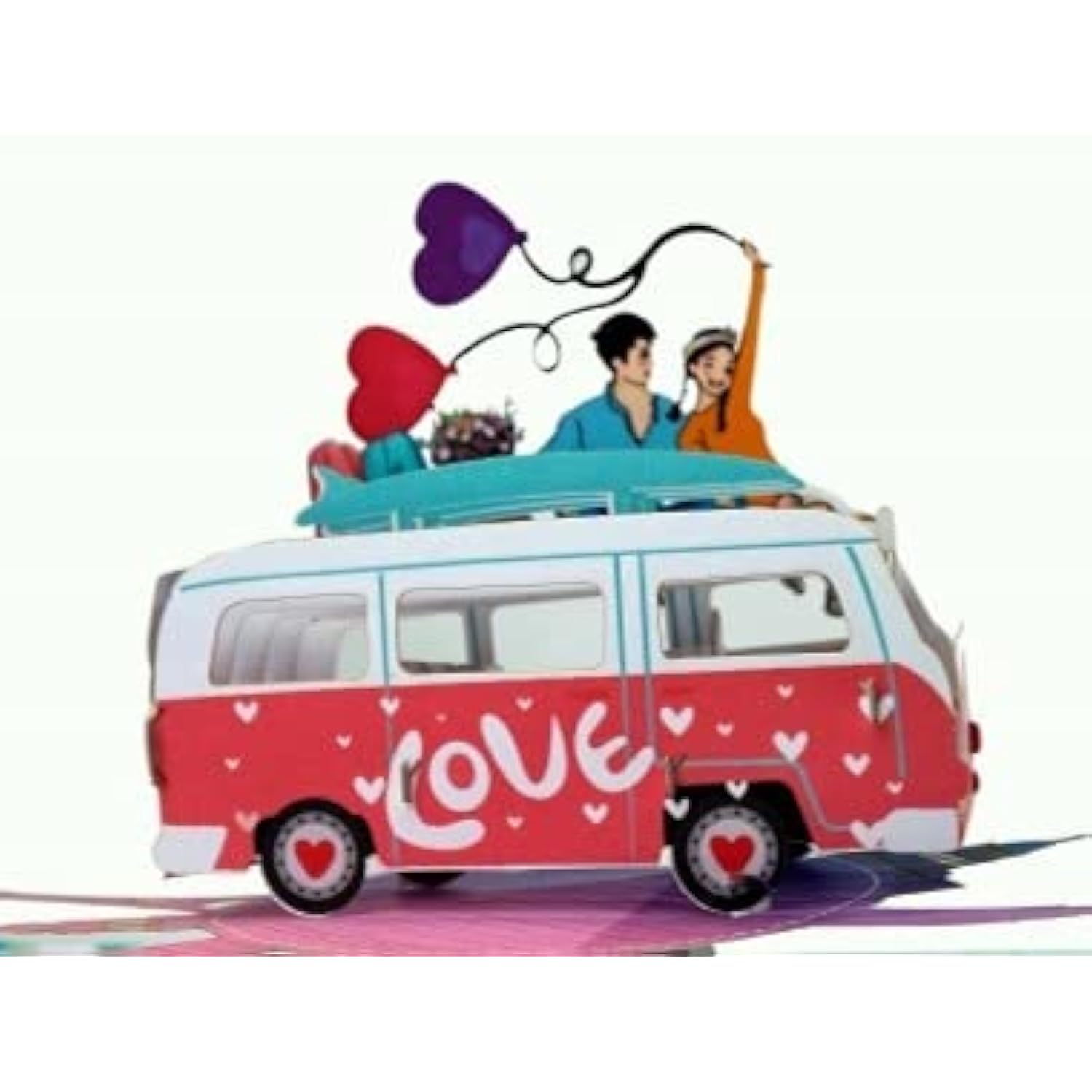 3D Pop Up Greeting Card – Romantic Love Van With Couple & Balloons, Handmade Paper Art, Valentine’S Day, Anniversary, Wedding & Engagement Gift With Envelope, L06