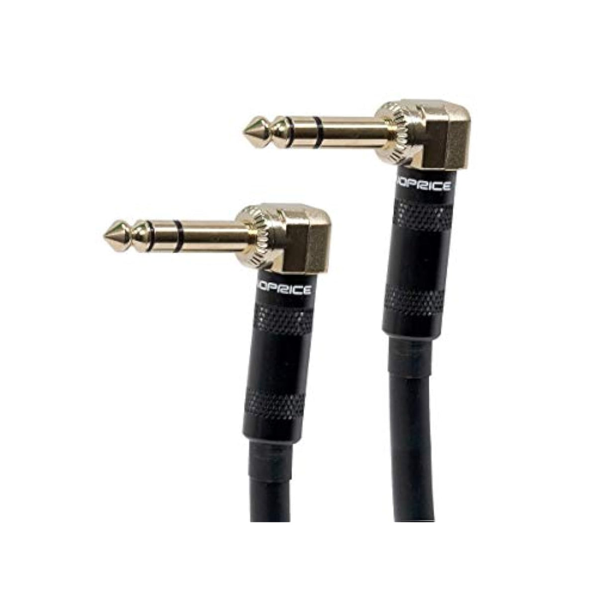 1/4-Inch Trs Male To 1/4-Inch Trs Male Guitar Pedal Patch Cable - 8 Inch - Black, Right Angle Connectors - Premier Series