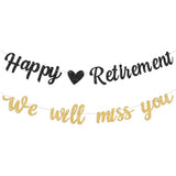 Black Gold Happy Retirement Banner&We Will Miss You Banner Pre Strung Glitter Retirement Party Decorations Retired Sign for Coworker Going Away Farewell Party Supplies Men Women