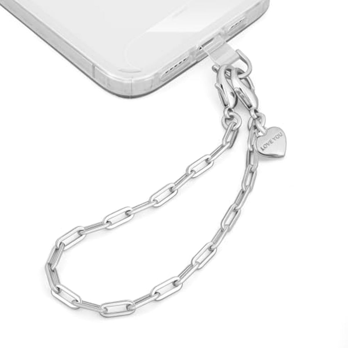 Phone Chain Phone Wrist Strap Metal Phone Lanyard Fashion Phone Strap Lightweight Phone Charms With 2Xtpu Phone Tether Tab For Women Shopping Traveling Party(Silver)