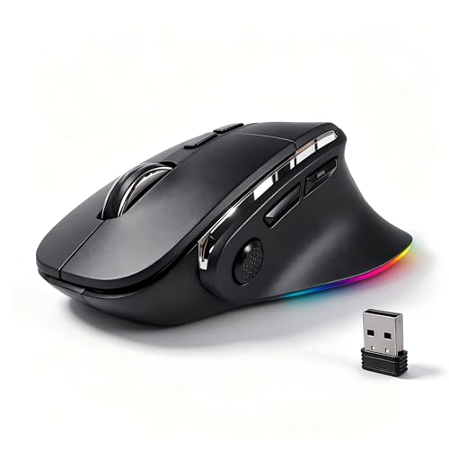 Ergonomic Mouse,Bluetooth Vertical Wireless Mouse,Led Rechargeable Optical Computer Mice, Portable(Bt5.2 Or Usb 2.4Ghz) Dual Mode,1000/1600/2400 Dpi,8 Buttons For Laptop,Desktop,Pc,Macbook (Grey)