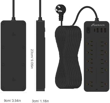20FT Surge Protector Power Strip 10 Outlets 4 USB Ports 1 USB C 1700J Black