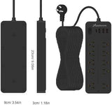 20FT Surge Protector Power Strip 10 Outlets 4 USB Ports 1 USB C 1700J Black