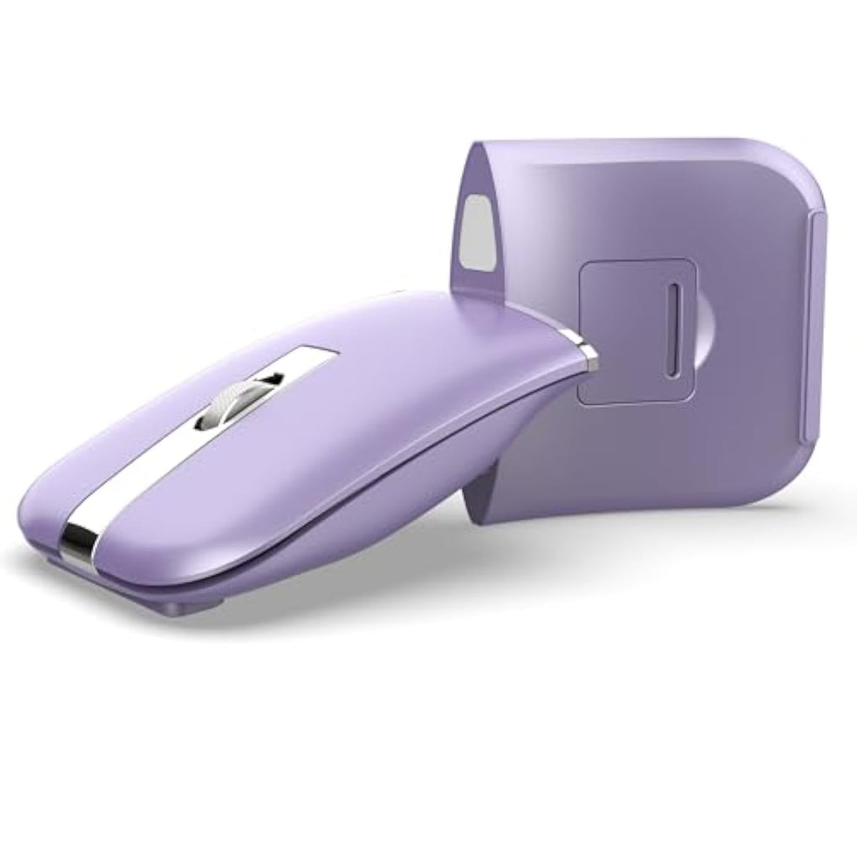Foldable Bluetooth Travel Mouse,Wireless Portable 2.4G Arc Mice,Multi-Device (Bluetooth+2.4G),360° Rotating Rechargeable Flat Mice For Desktop Pc Laptops Tablets-Purple
