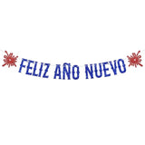 Feliz Anos Nuevo Banner Spanish 2025 Red Blue Glitter Party Decoration