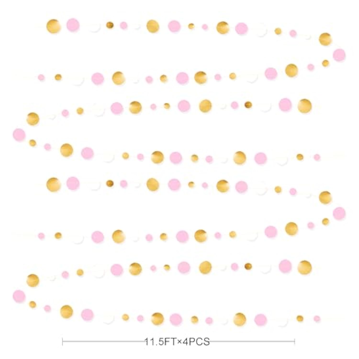 Gold And Pink Party Decorations Circle Dots Garland Metallic Gold Light Pink And White Hanging Polka Dot Streamer For Women Girl Birthday Baby Shower Bridal Shower Wedding Princess Party Supplies