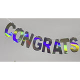 Pre-Strung Holographic Congrats Grad Banner Decorations Sign, Iridescent Hanging Bunting String Flag Garland For Graduation Ceremony Party Decoration