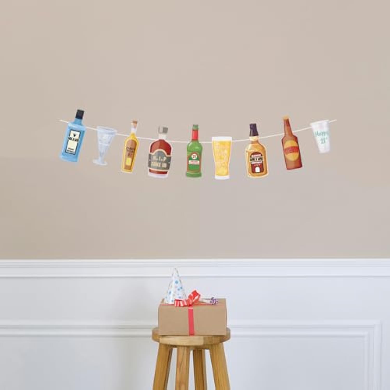 Pre-Strung Whiskey/Beer Banner Happy 21st Birthday Decorations for Him/Men