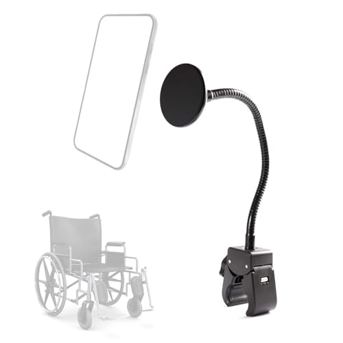 Wheelchair Magnetic Phone Holder - Adjustable Gooseneck with Angle Lock, Compatible with iPhone 16/15/14/13/12 Pro Max Series, iPad & Magnetic Phone