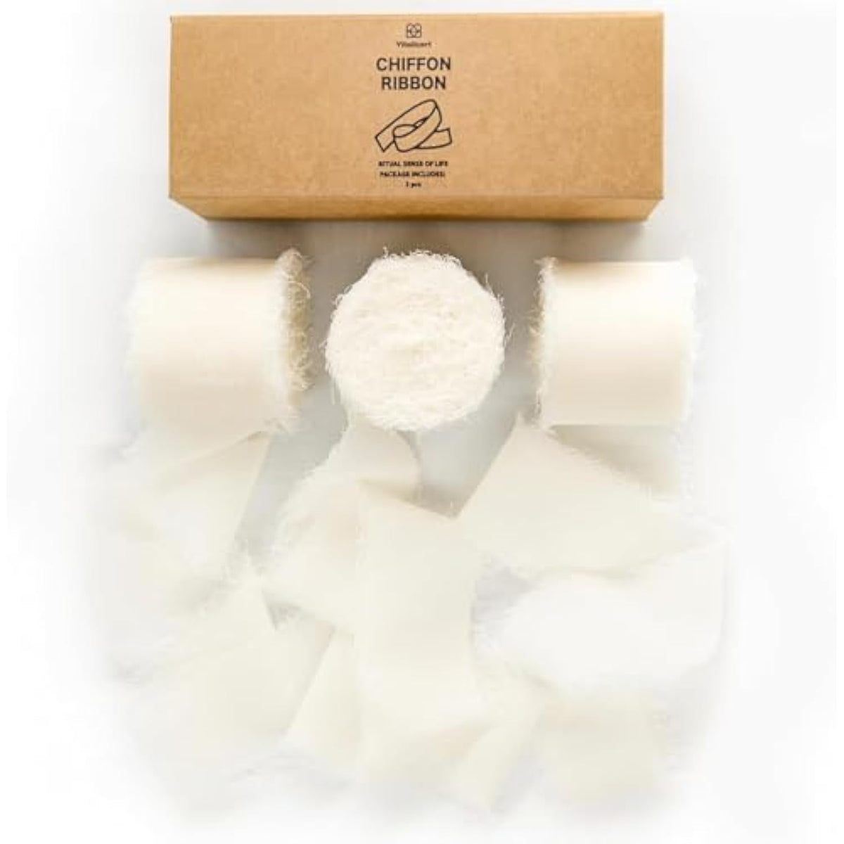 3 Rolls Handmade Fringe Chiffon Silk Ribbon 1.5" X 7Yd Cream White Rib