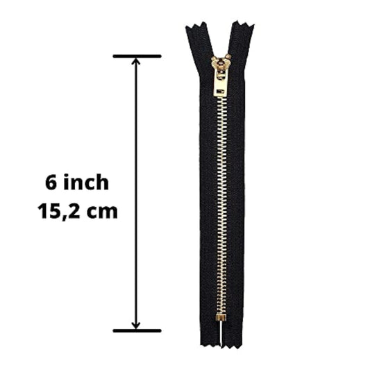 6 Inch Metal Zipper Black 6” Gold Brass Metal Heavy Duty Zippers Non S