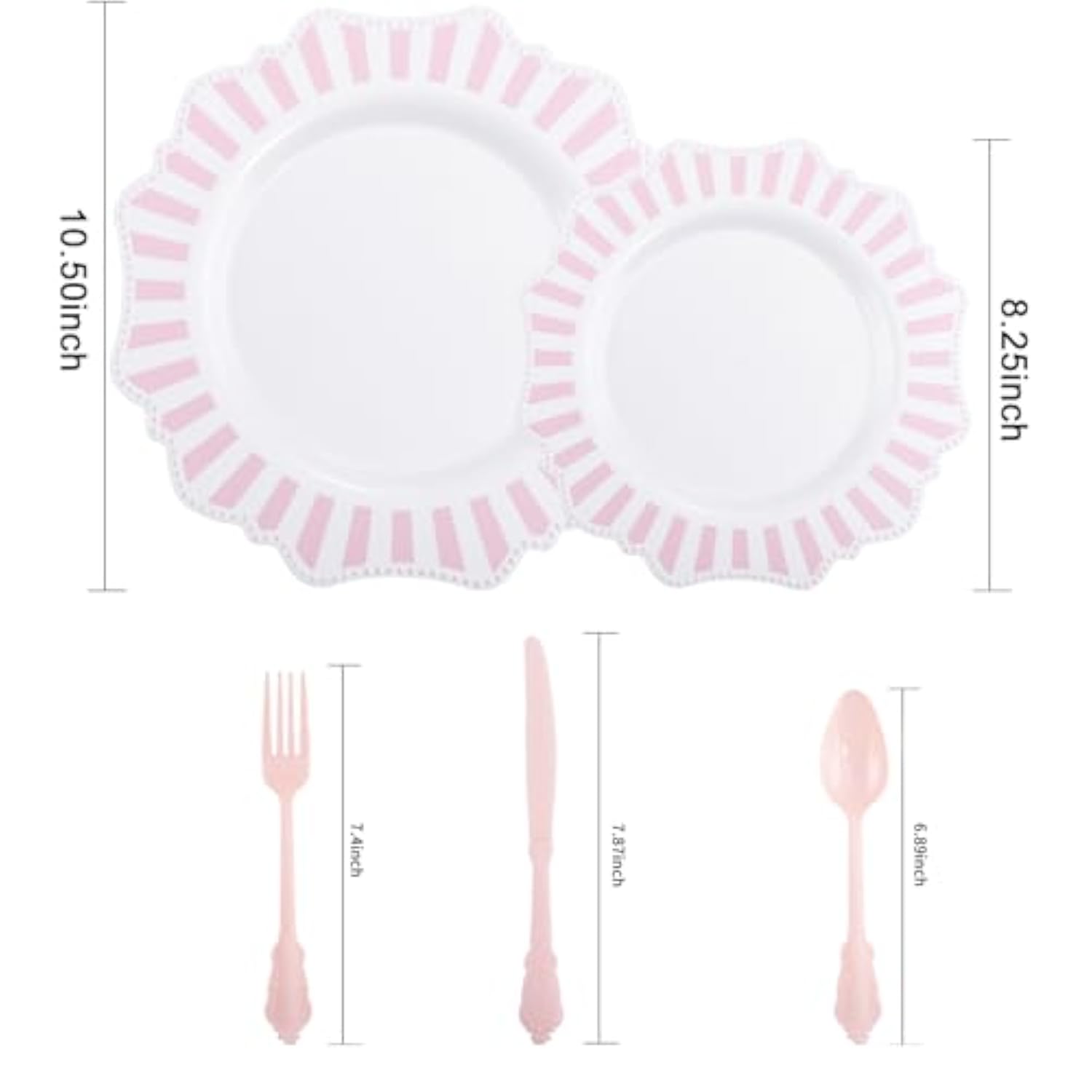 150Pcs Disposable Pink And White Stripped Plastic Plates And Silverware Set, Light Pink Dinner/Dessert Plates Silverware Serve 30Guests For Easter Day, Wedding Party And Daily Use.