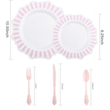 150Pcs Disposable Pink And White Stripped Plastic Plates And Silverware Set, Light Pink Dinner/Dessert Plates Silverware Serve 30Guests For Easter Day, Wedding Party And Daily Use.