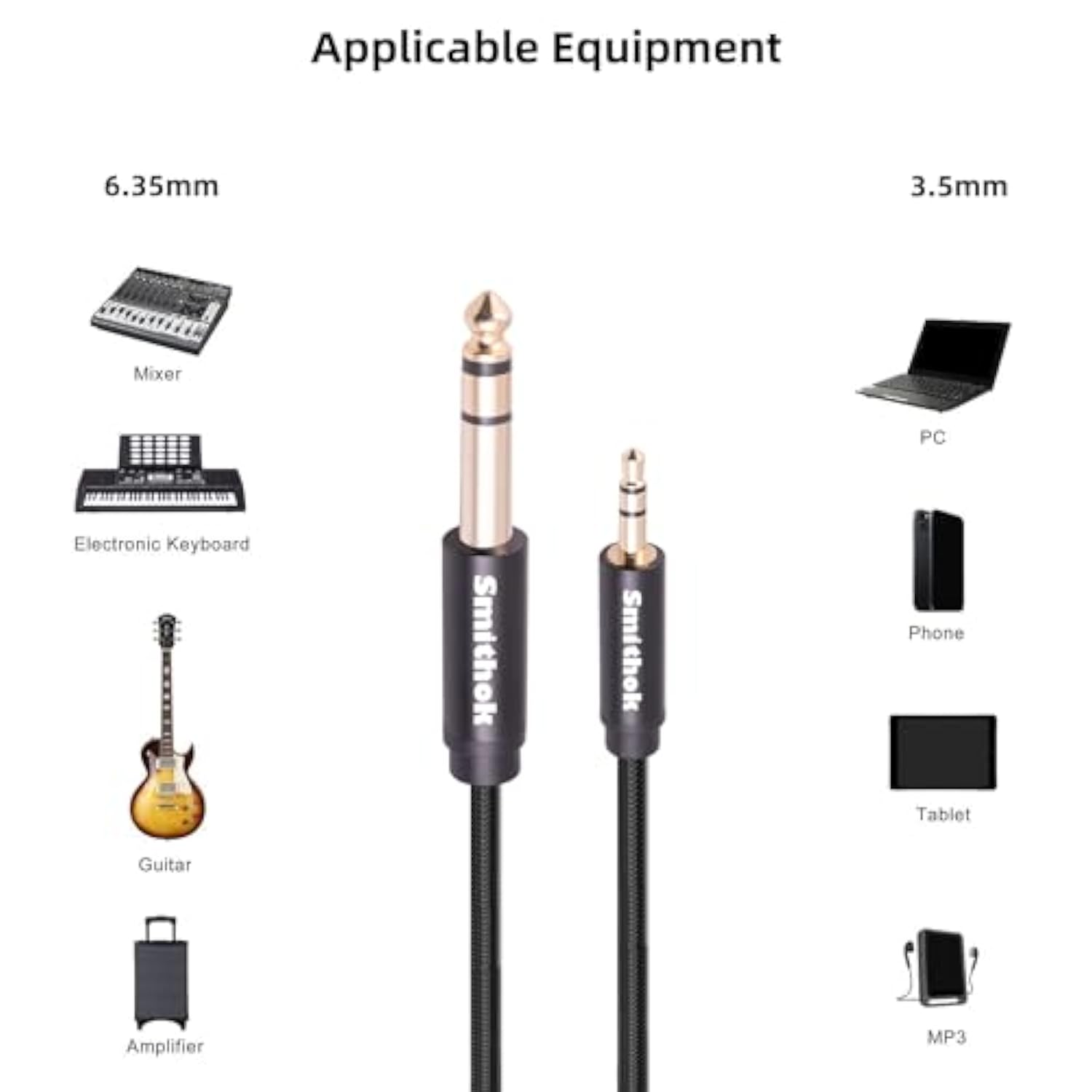 2Pack 1/8 To 1/4 Stereo Audio Cable,6.35Mm 1/4" Male To 3.5Mm 1/8" Male Trs Bidirectional Stereo Audio Cable For Guitar, Laptop, Home Theater Devices, Speaker And Amplifiers 4Ft