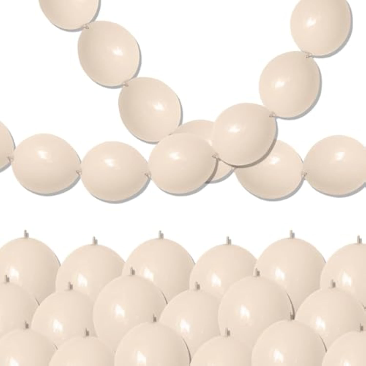 Sand White Quick Link Balloons, 60Pcs Linking Balloon For Making Balloon Wall Arch Chains, Cream Beige Linked Balloons For Wedding Birthday Baby Shower Engagement Graduation Party Decorations (10Inch)