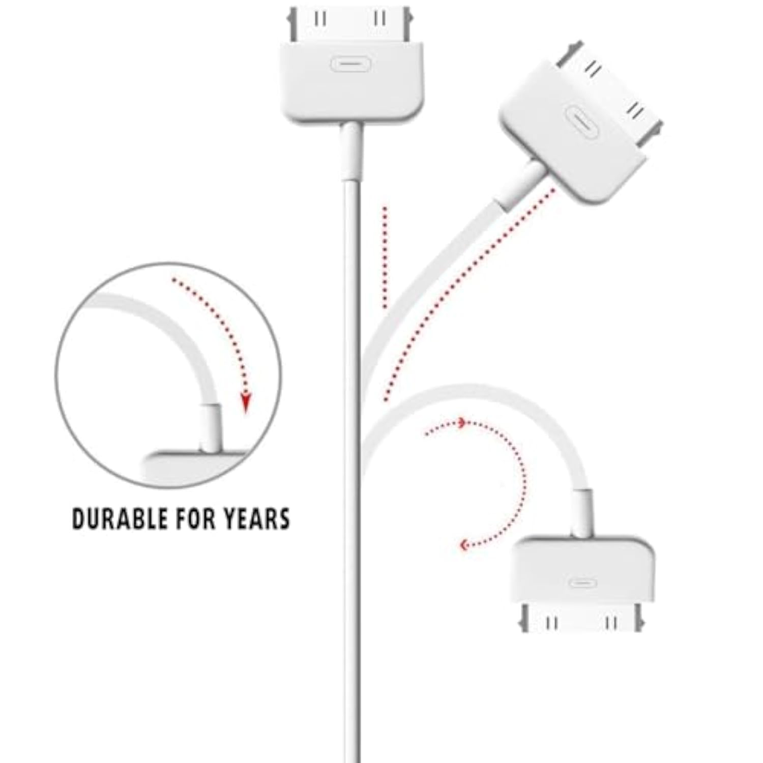 30 Pin To Usb Charging Cable (3 Pack 3.3 Ft) Fast Charge & Sync Charging Cable Cord Compatible For Old Apple Iphone 4S / 4, 3G / 3Gs, Ipad 1/2/3, Old Ipod Touch, Ipod Nano