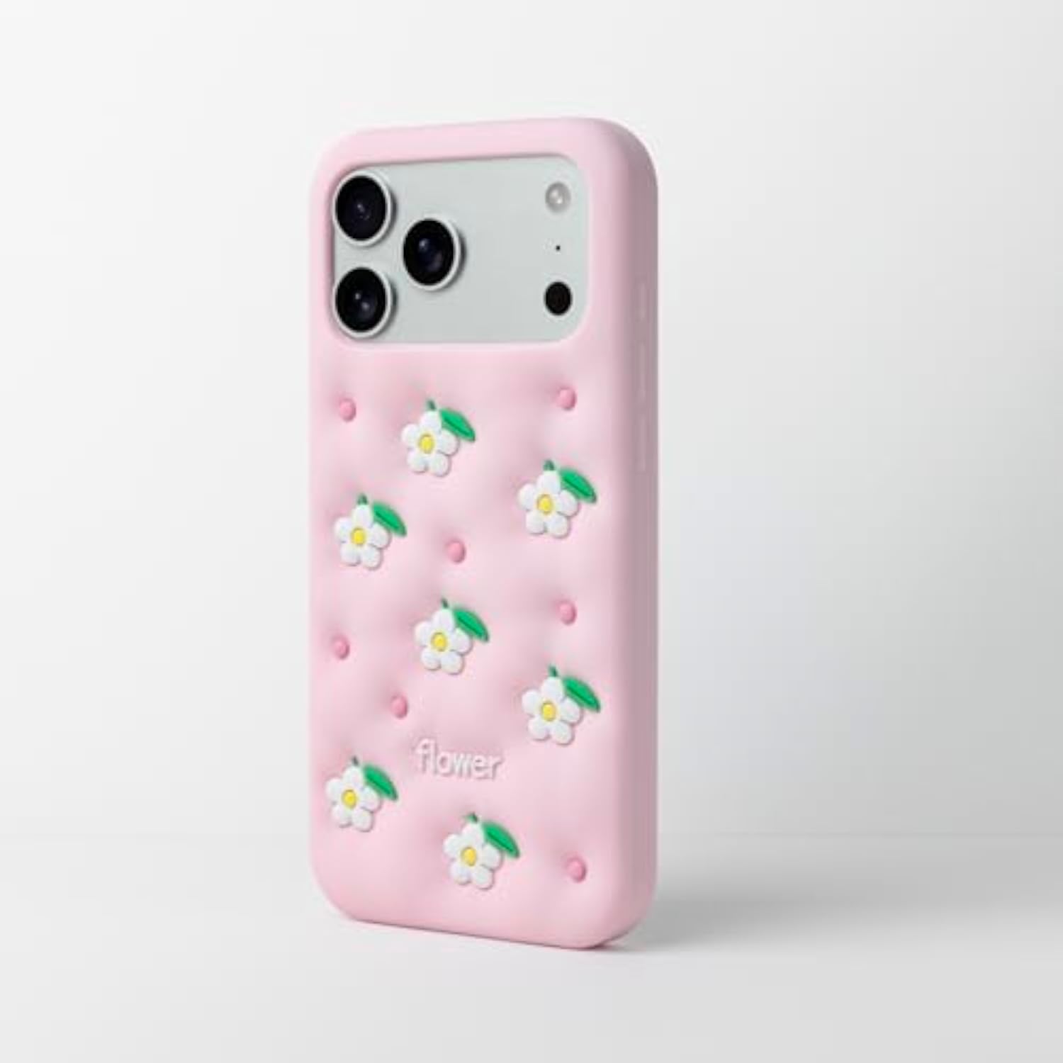 Cute Daisy Phone Case for iPhone 17 Pro Max, 3D Soft Silicone Shockproof Cover with Flowers Design for Women and Girls, Pink