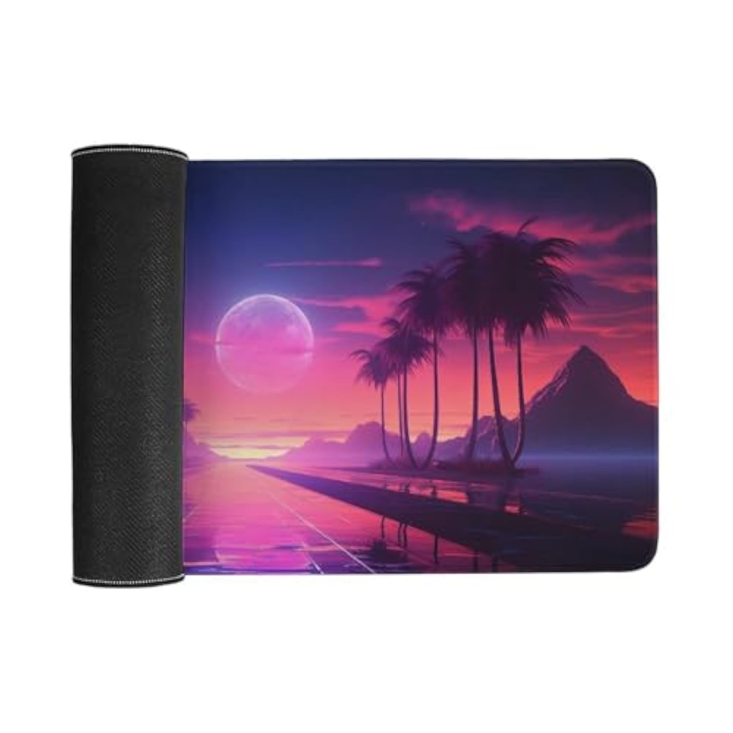 Purple Sun Palm Trees Vaporwave Cyber Large Gaming Mouse Pad Non-Slip Rubber Base Desk Mat Computer Accessories For Office & Gaming Setups 30X60Cm