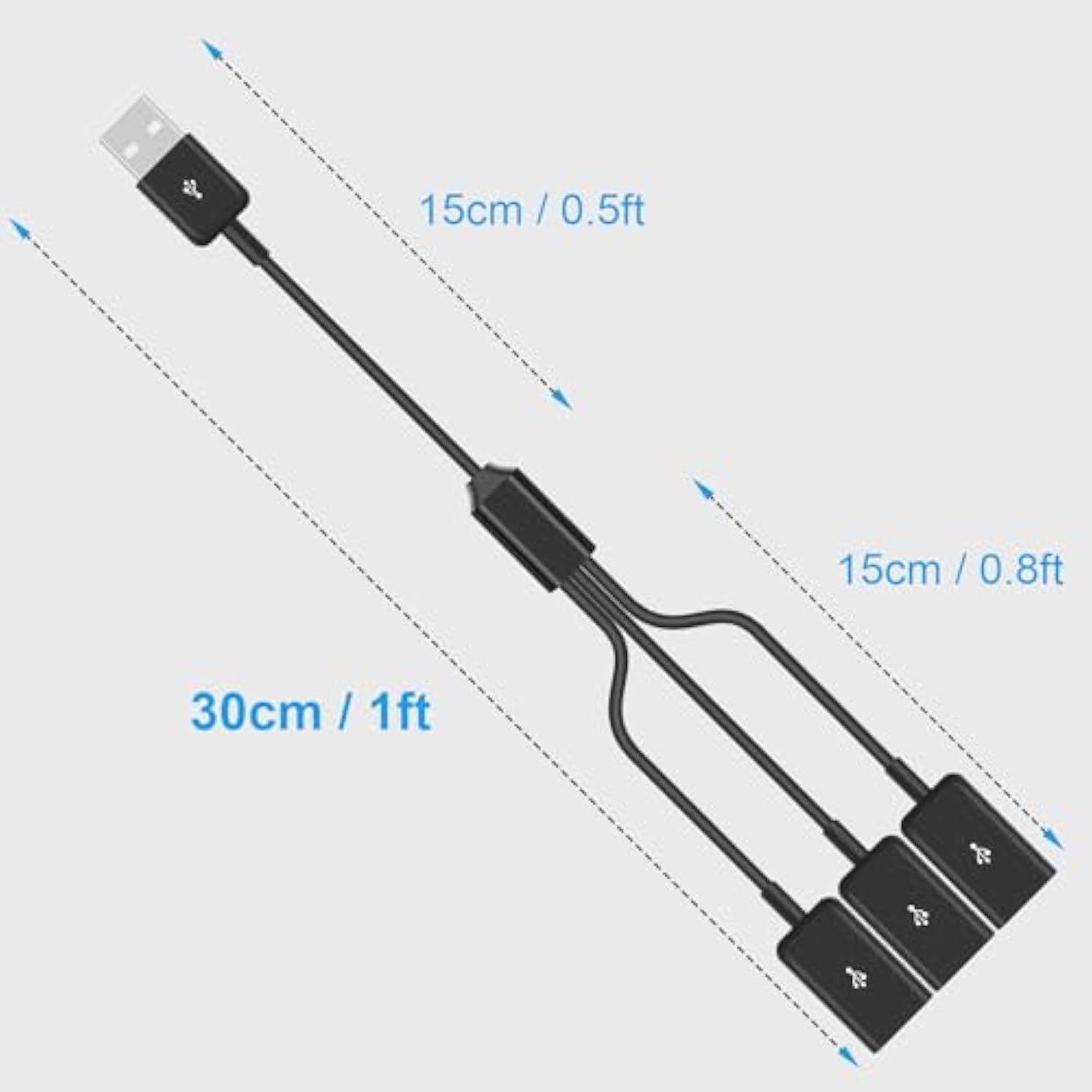 3 In 1 Usb Y Splitter Cable 1Ft/30Cm, Usb Power Splitter Cable, Usb2.0 Male To