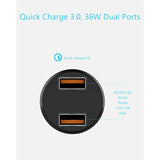 Car Charger, Mini 36W Dual Usb Qc 3.0 Ports Fast Car Charger Adapter Compatible With Samsung Note 9/Galaxy S10/S9/S8, Black