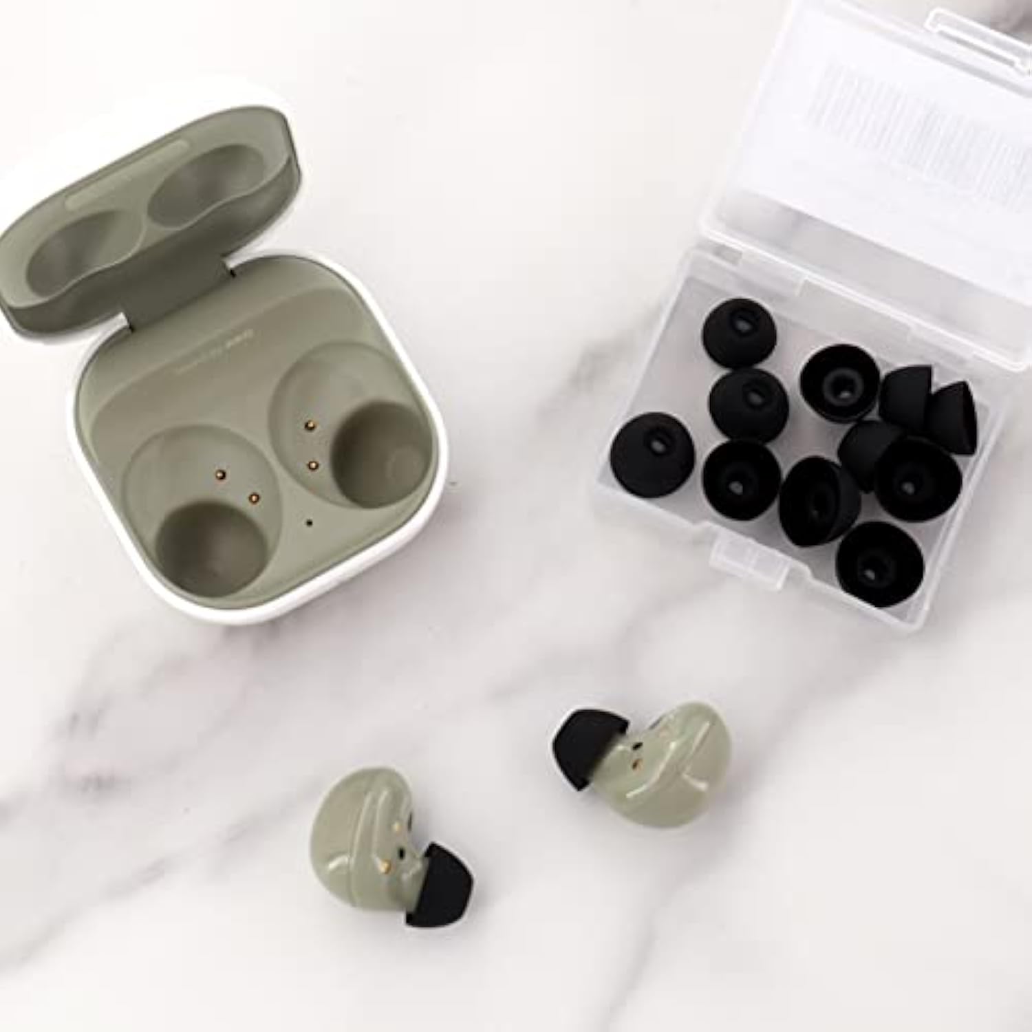 6 Pairs Silicone Galaxy Buds 2 Ear Tips Earbuds, S/M/L 3 Size Soft Rubber Flexible Eartips Buds Wing Tips Fit In Case Compatible With Samsung Galaxy Buds 2 / Galaxy Buds Plus - Black