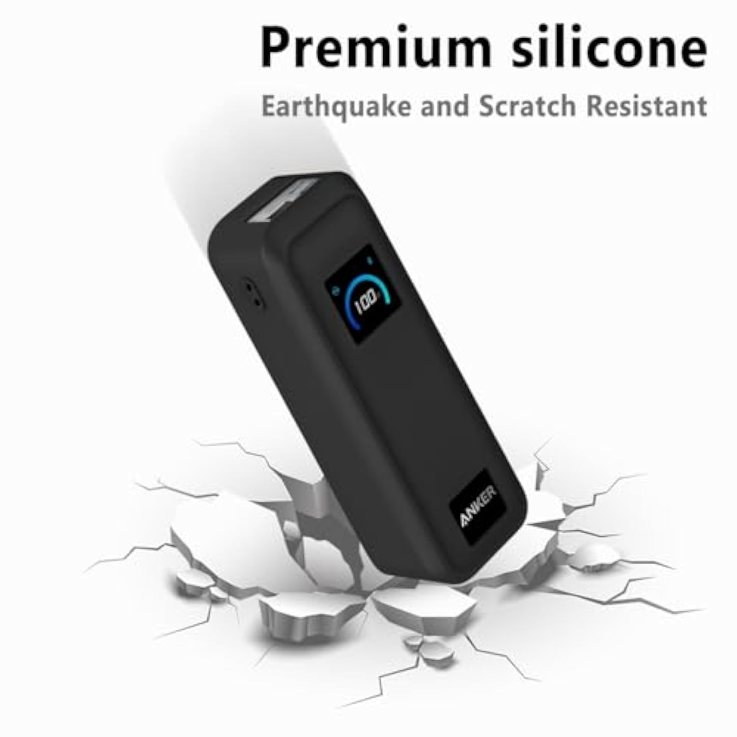 Flexible Scratch Resistant Silicone Case for Anker Prime Power Bank 20100mAh 220W Charger with Lanyard, Black