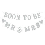 Soon To Be Mr & Mrs Banner for Bridal Shower Decorations, Pre-Strung Silvery Glitter Engagement Banner, Wedding Decorations for Home Party Mantle Hanging Sign Couples Shower Decorations