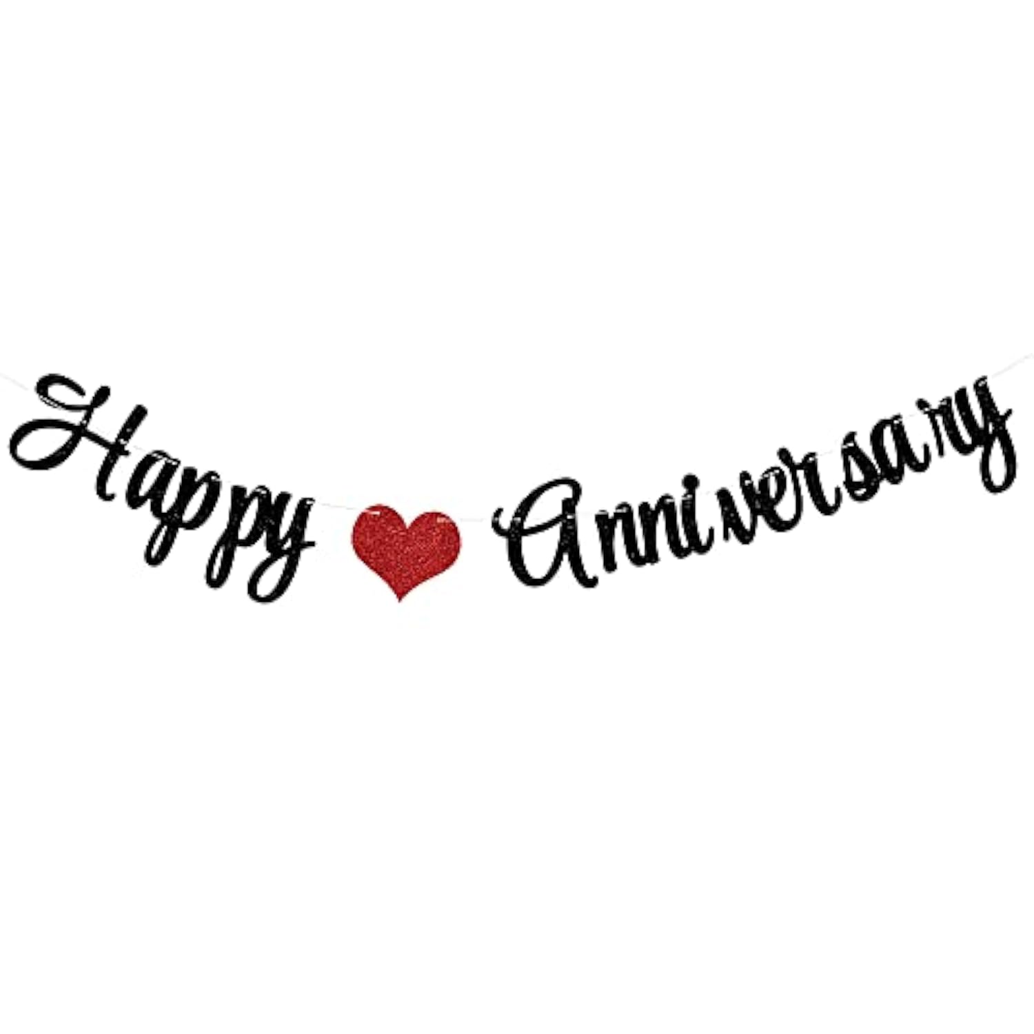 Black Glittery Happy Anniversary Banner For Wedding Anniversary Party Decorations