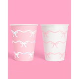 Pink Bow Paper Cups - 24 Disposable 14 Oz | Pastel Birthday Decorations, Tying The Knot Bridal, Girls Baby Shower, Tea Party Bachelorette, Coquette Decor