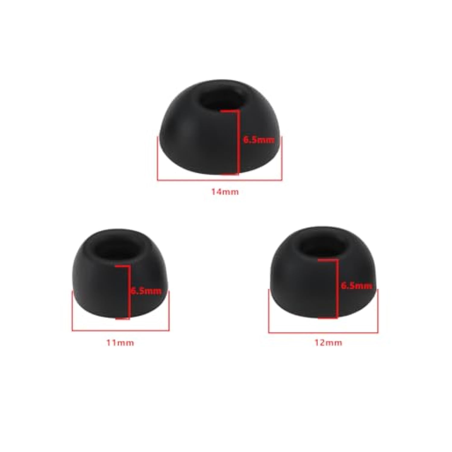 6 Pairs Silicone Eartips S/M/L 11x6.5mm 12x6.5mm 14x6.5mm Silicone Ear Covers Compatible with JBL Tune Buds Headphones, Black