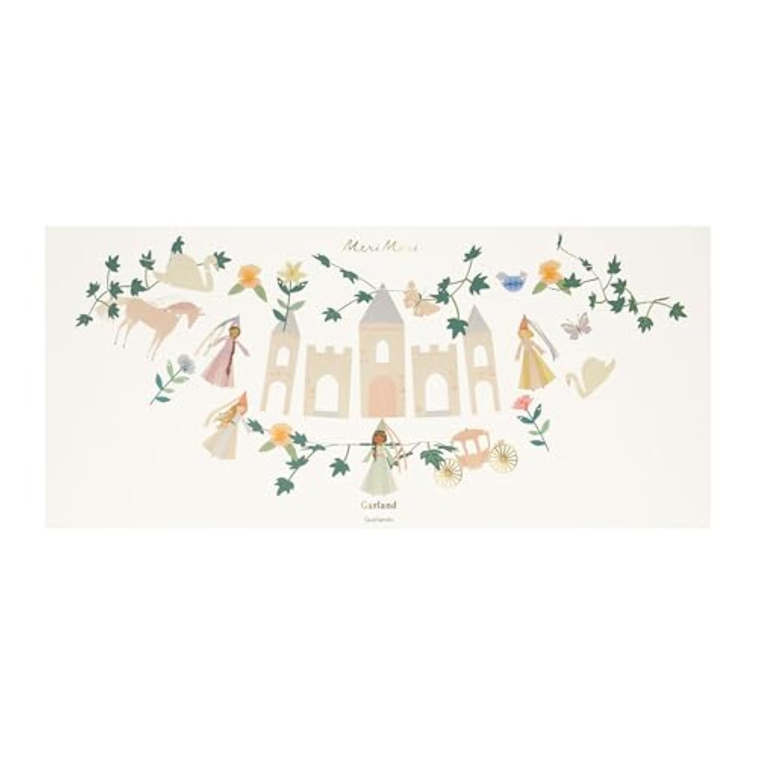 Meri Meri Princess Party Garland (Pack of 1). 6' Garland, Measures 10' Including Excess Cord, Princess Birthday Party Decorations