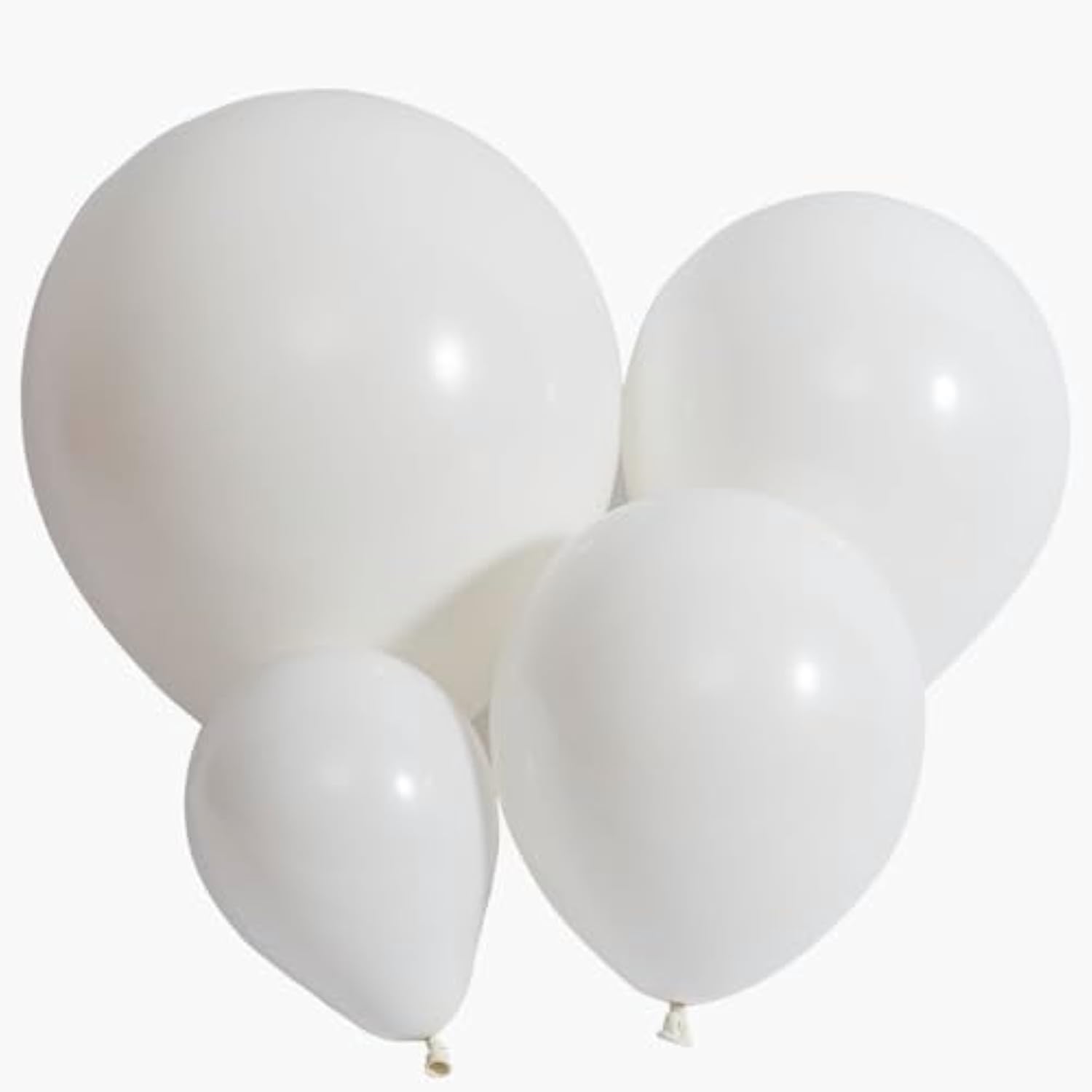 100 Pc Matte White Latex Balloons (18, 12, 10, 5 In) for Wedding/Party Backdrop