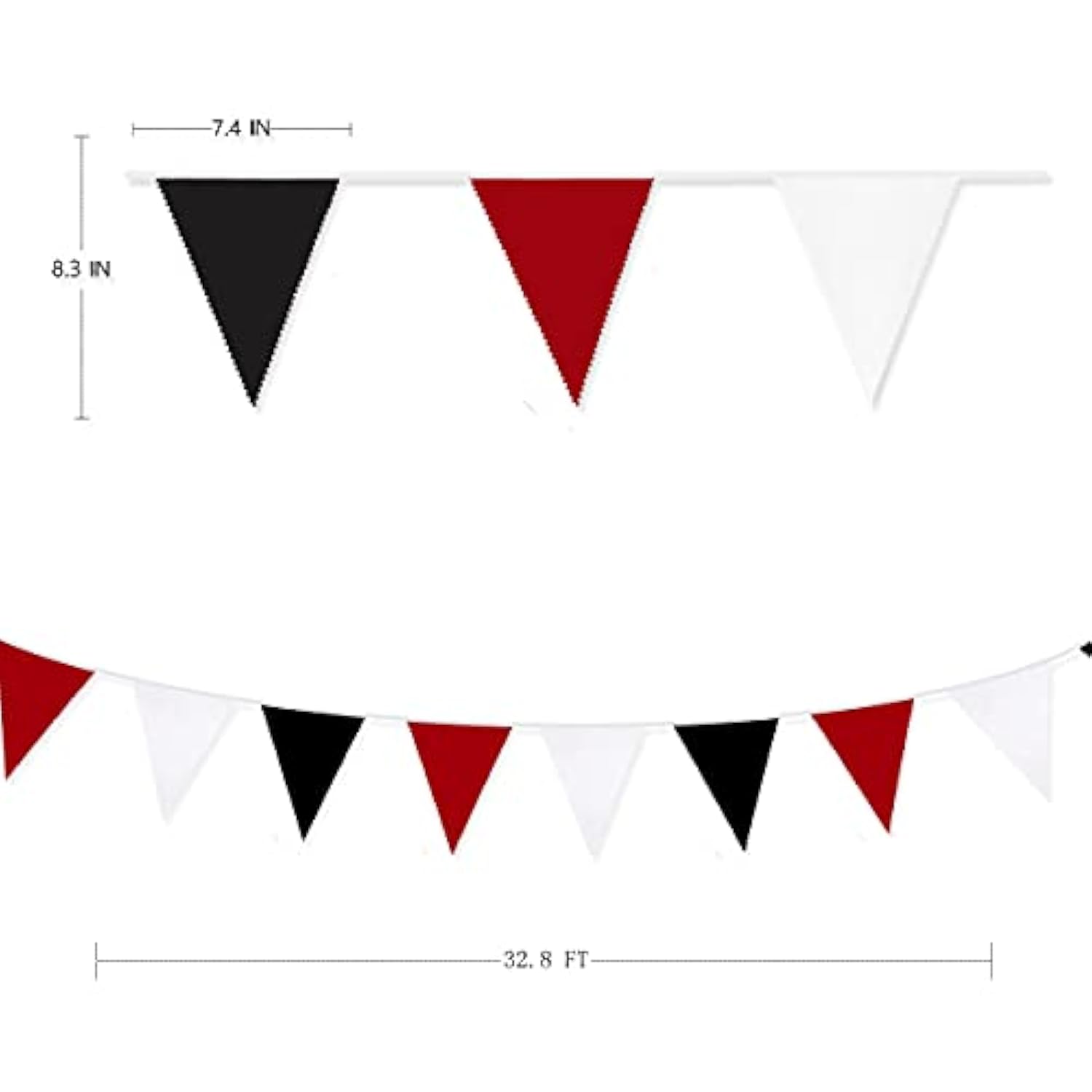 10M/32Ft Red Black White Banner Halloween Party Decorations Triangle Flag Fabric Pennant Garland Bunting For Wedding Graduation Birthday Pirate Casino Mickey Mouse Ladybug Theme Hanging Festival Decor