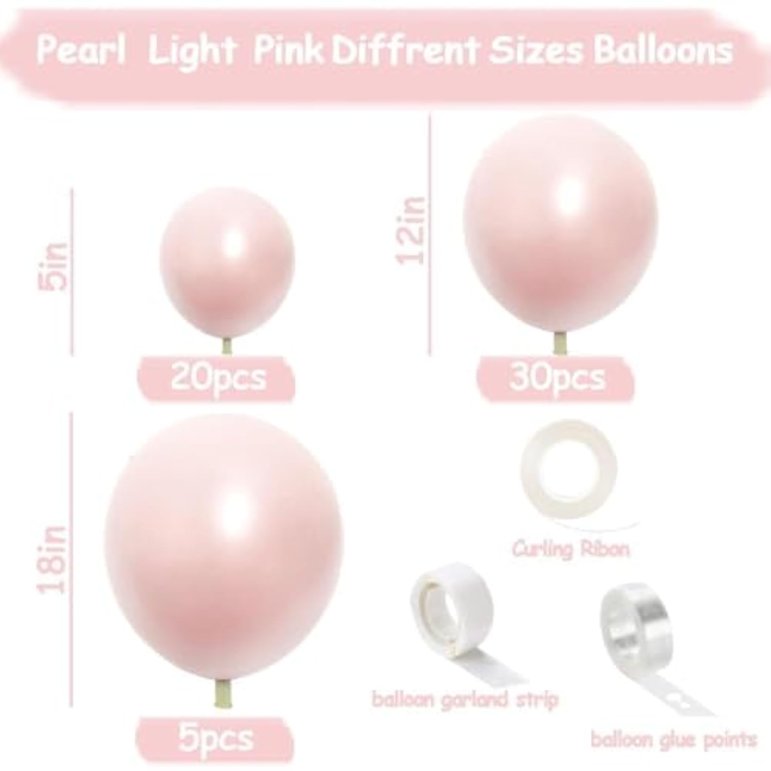 Pearl Pink Balloons Double Stuffed Pastel Light Pink Balloon Arch Kit Thick Latex Different Sizes 18/12/5In Balloon Garland For Valentines Day Baby Shower Wedding Birthday Party Decor