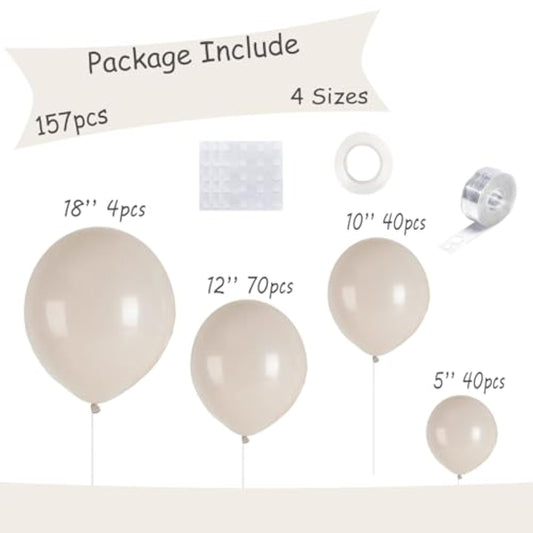 154Pcs Ivory White Balloons White Sand White Cream Beige Balloon For Balloons Arch Different Sizes 5/10/12/18 Inch Garland Kit For Wedding Birthday Party Supplies Bridal Shower Decorations