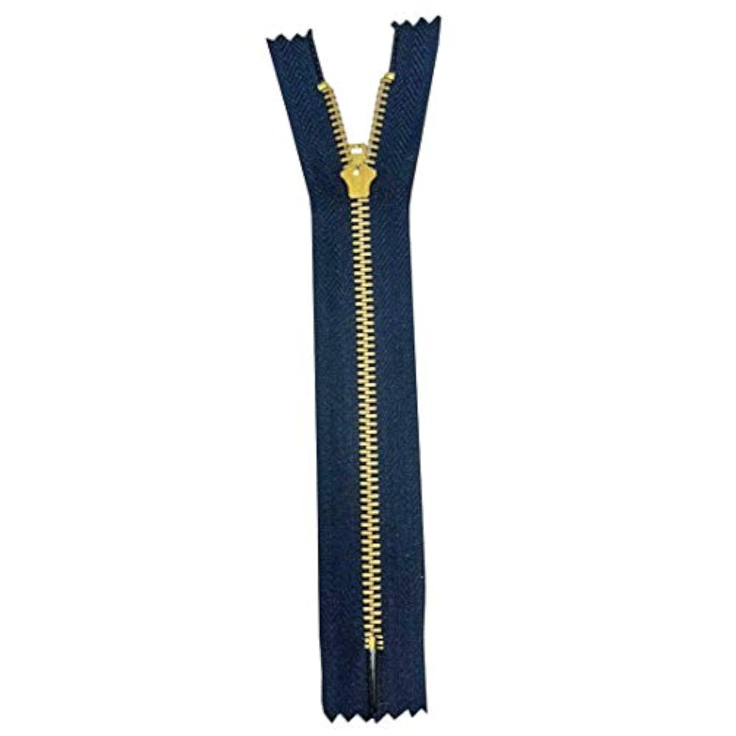 6 Pcs 6 Inch Metal Zippers Closed End #5 Navy Tape Golden Brass Teeth