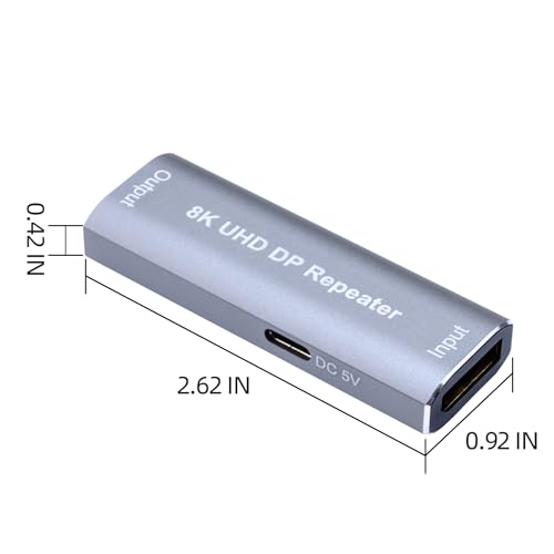 8K Displayport Repeater,Displayport Amplifier Repeater,Dp Signal Booster Support Audio Formats Dts-Hd/Dolby Truehd/Dts/Dolby-Ac3 / Dsd (Gray Dp 1.4)