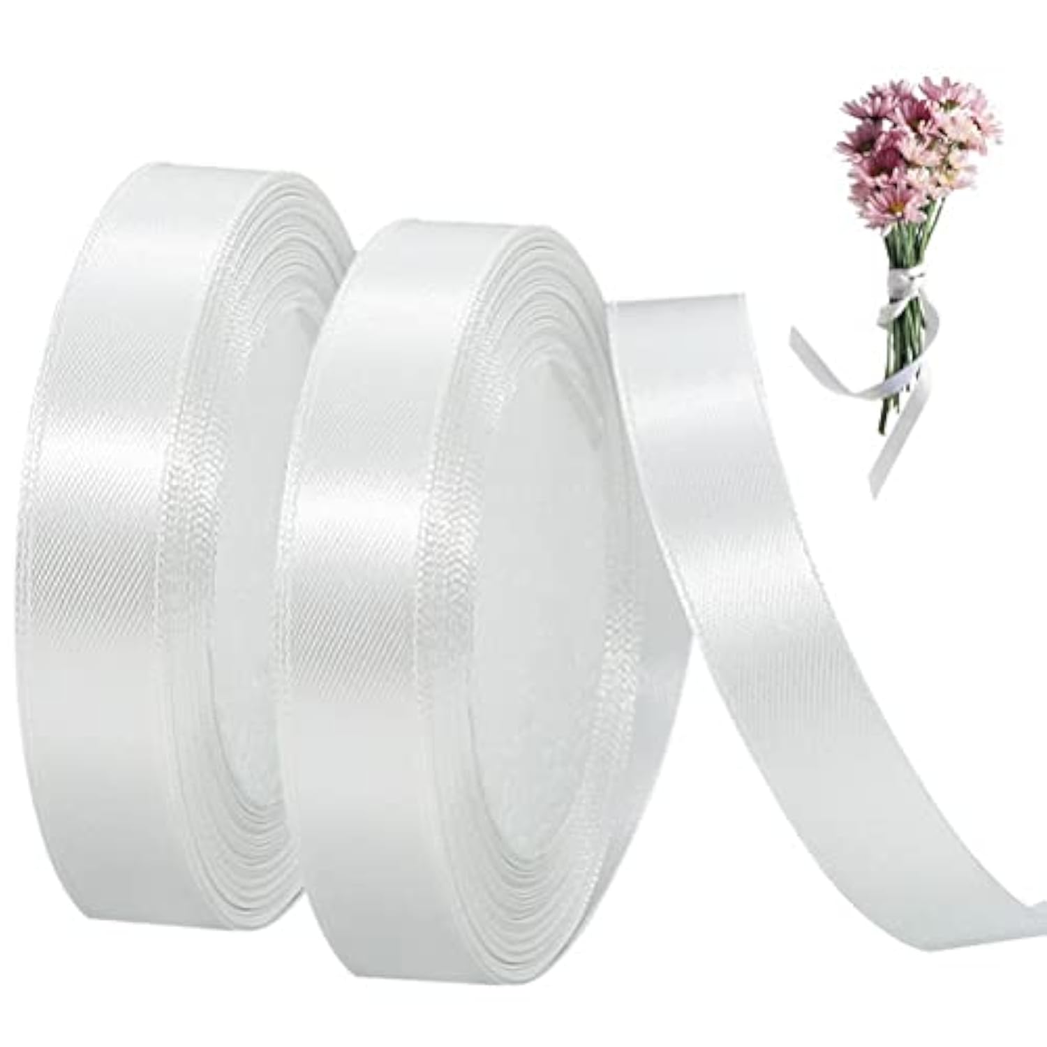 2Rolls/50Yards 1" White Satin Ribbon, White Ribbon For Crafts Gift Wra