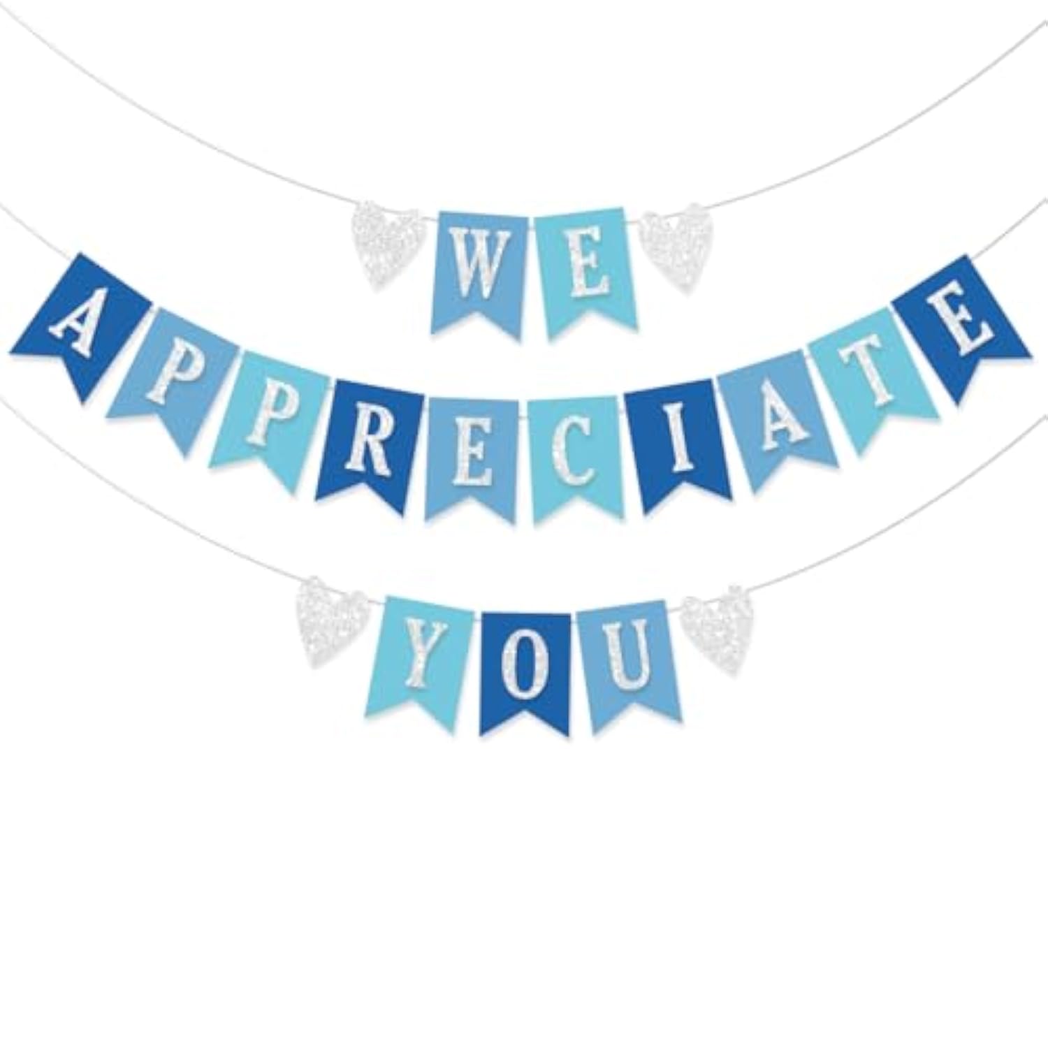 Pre-Strung We Appreciate You Decorations Banner Doctor Nurse Teacher Pastor Staff Employee 9.8Ft Glitter Blue Appreciation Assistant Principal Appreciation Gifts Party No Diy