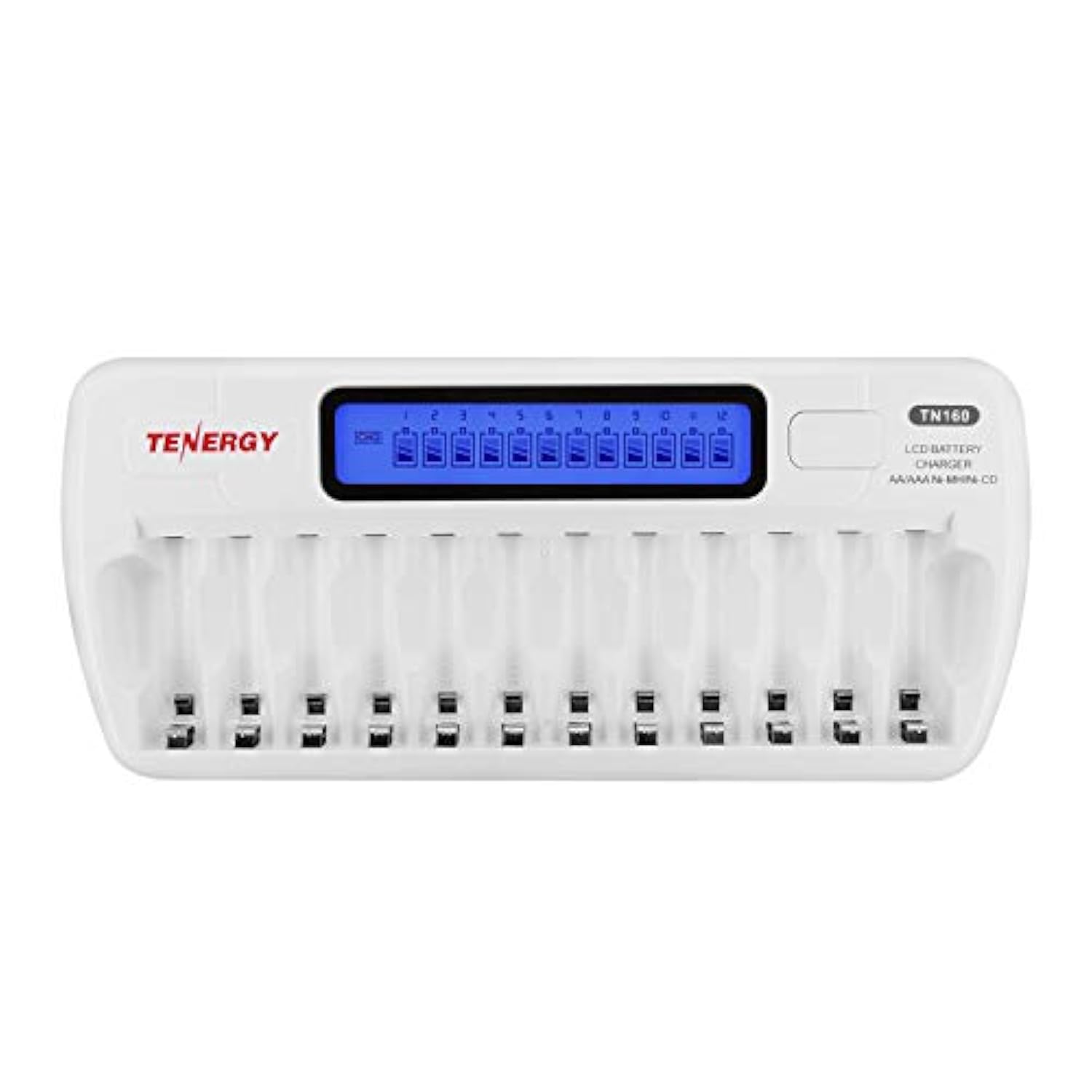 Tenergy TN160 12-Bay Smart Battery Charger for AA/AAA NiMH/NiCd Rechargeable Batteries with Refresh Function
