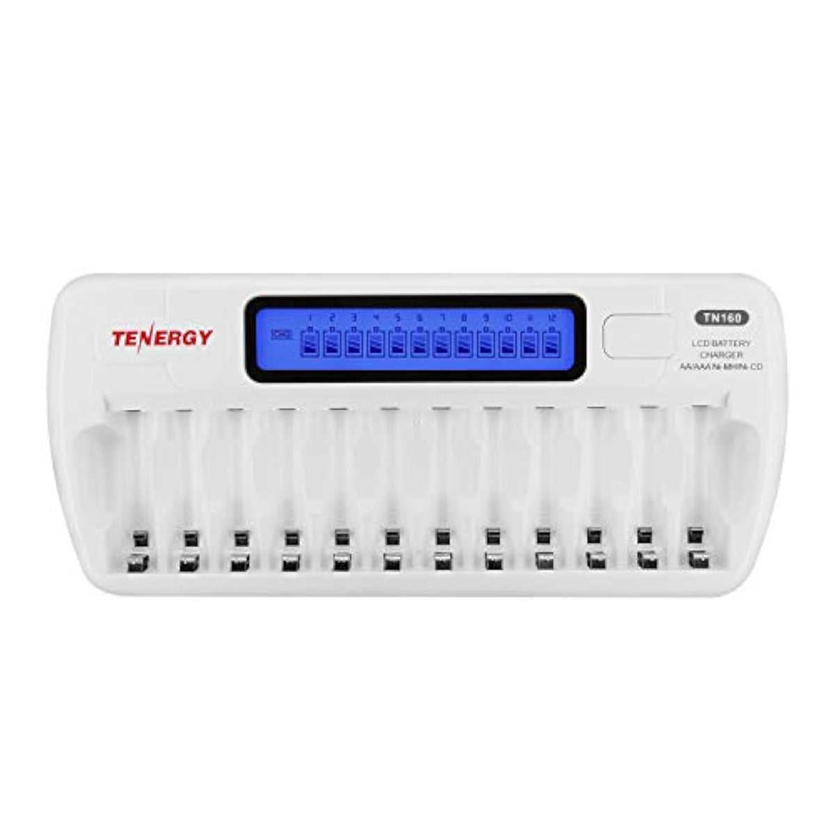 Tenergy TN160 12-Bay Smart Battery Charger for AA/AAA NiMH/NiCd Rechargeable Batteries with Refresh Function