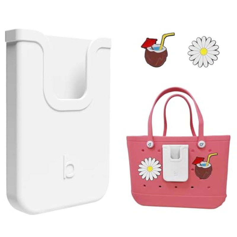 Silicone Phone Holder Compatible With Bogg Bag, Soft Silicone Charm Insert Accessories And Attachment For Bogg Beach Bags, Generic Portable Size Fits For Iphone And Android Phones White