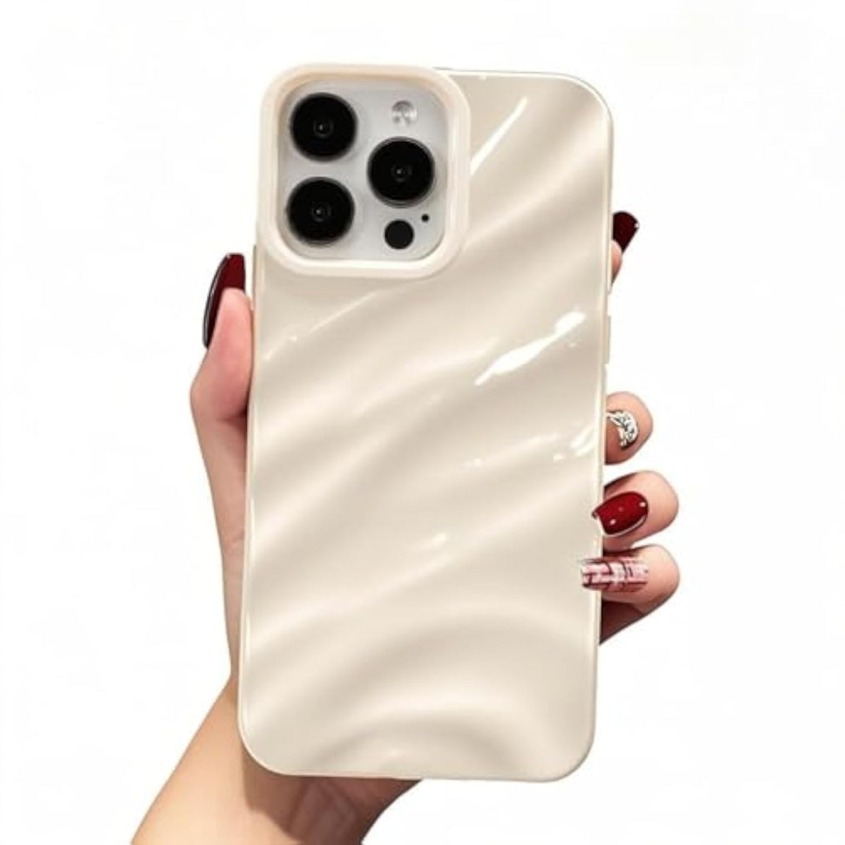 Beige Wave Water Ripple Pattern Phone Case for iPhone 15 Pro - Slim Satin Glossy Soft Silicone TPU Bumper Shockproof Protective Cover