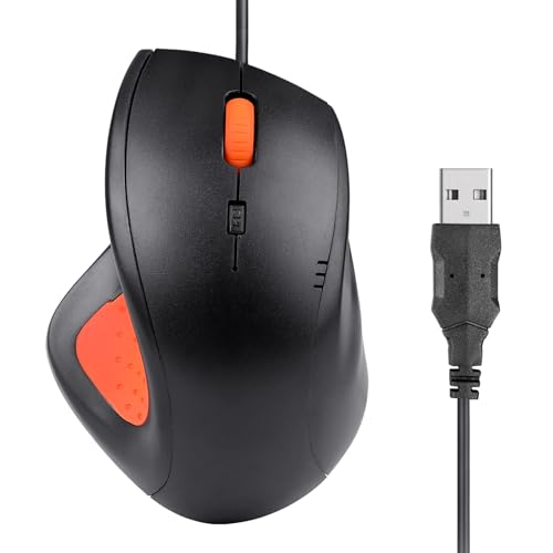 Wired Office Mouse, Ergonomic Design, Anti-Slip Silicone Grip, 600/1000/1600 Dpi Adjustable, 5Ft Cable, Compatible With Multiple Systems, For Office, School, Home (Black)