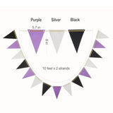Purple Black And Silver Pennant Banner Paper Bunting Hanging Decoration For Graduation Birthday Retirement Halloween Party, Pack Of 30 Counts Pennant, 20 Feet