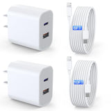 Ipad Charger 2 Pack 20W Dual Port Qc + Pd 3.0 Power Adapter Fast Wall Charger Block With 6Ft&10Ft Lightning Cord Cable For Ipad 9/8/ 7 Generation, Ipad Air, Ipad Mini, Ipad Pro, Iphone
