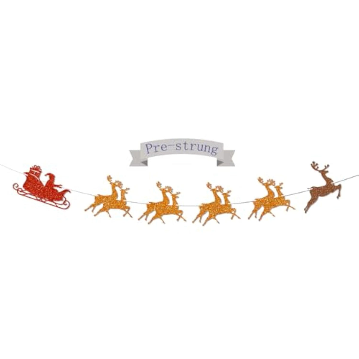 Sleigh And Reindeer Glitter Banner, Christmas Santa In His Sleigh With Reindeer Garland, Merry Christmas Party Decoration
