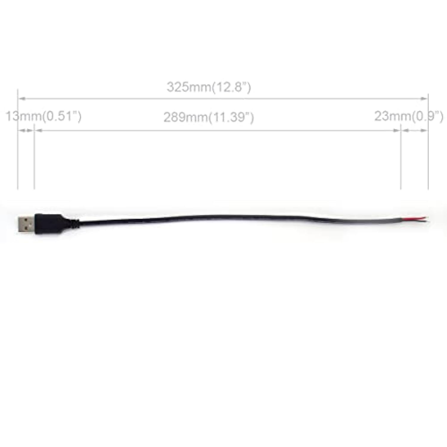2Pcs 20Awg Usb Pigtail, 0.3M/1Ft Usb 2.0 Male Plug, 5V 5A Black Power Cable With Spring Wire Connector
