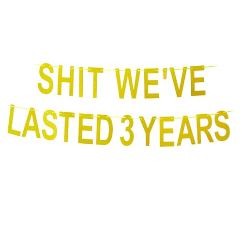 S-t We've Lasted 3 Years Banner, Funny Decorations for Happy 3th Anniversary Sign/Wedding/Graduation/Friendship/3th Camaraderie Anniversary Party Props Glitter Gold