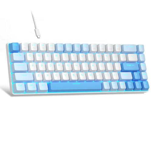 Portable 60% Mechanical Gaming Keyboard, Mk-Box Led Backlit Compact 68 Keys Mini Wired Office Keyboard With Red Switch For Windows Laptop Pc Mac - Sky Blue